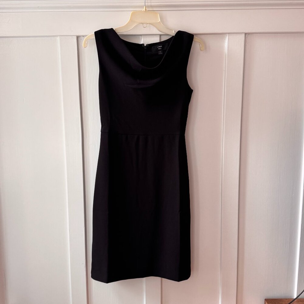 J Crew Cowlneck Sheath Dress in 365 Crepe (Black / 0) (Style K2869)